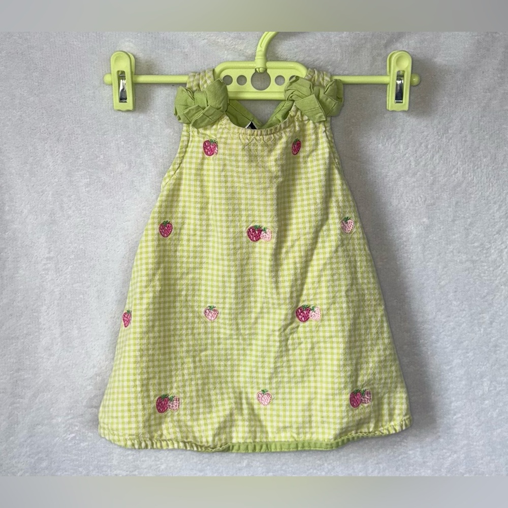 Vintage Rare Editions size 9 months green gingham strawberry embroidered dress